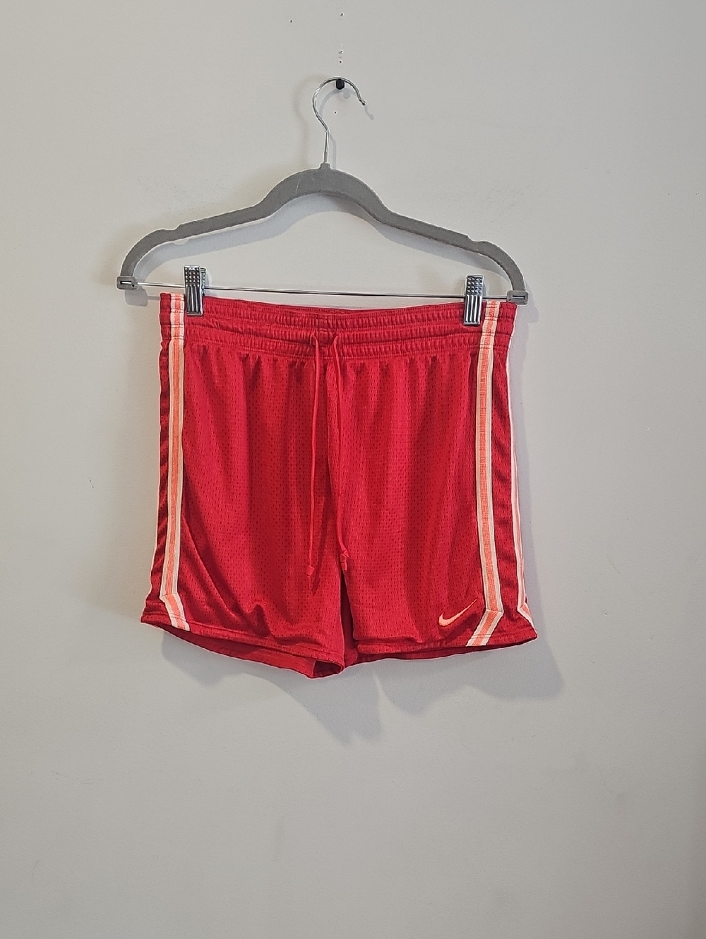 Nike Red Athletic Mesh Shorts with Pink-White Side Stripes